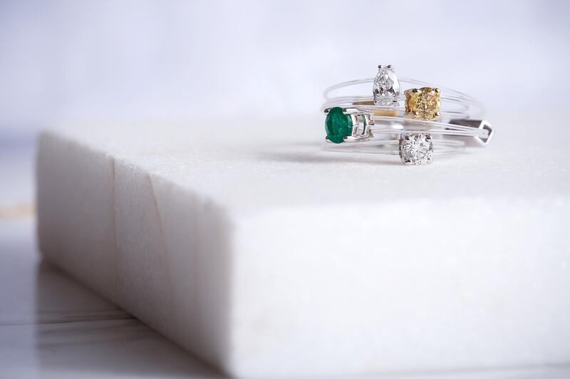 Floating Gem stacked rings from MKS Jewellery