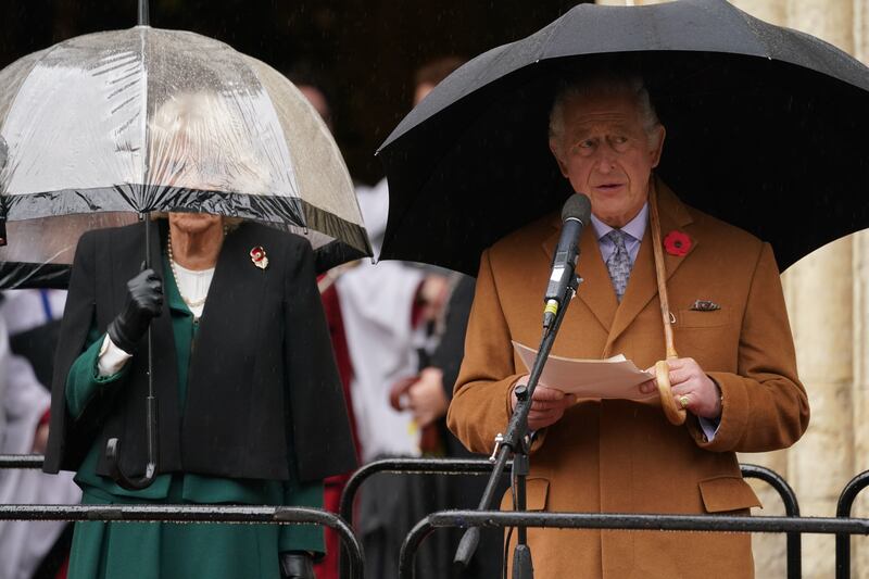 King Charles makes a speech after the unveiling. PA