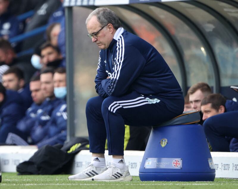 Leeds United manager Marcelo Bielsa looks glum as his side suffers another heavy defeat in the Premier League to Tottenham on Saturday. Reuters