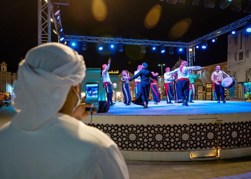 Abu Dhabi, United Arab Emirates, January 10, 2021.  Dancers at the Afghanistan area.
Sheikh Zayed Festival.
Victor Besa/The National
Section:  NA
Reporter:  Saeed Saeed