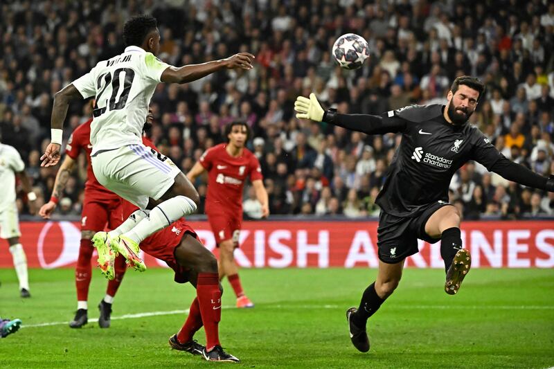 LIVERPOOL RATINGS: Alisson Becker – 8. Made superb saves to deny Vinicius and Camavinga, before rushing out to authoritatively halt Valverde. There was nothing he could do about the goal.
AFP