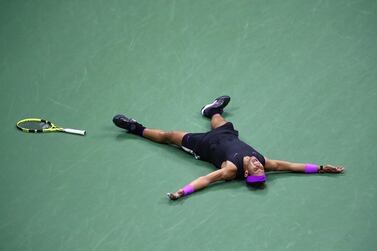 Rafael Nadal ocelebrates beating Daniil Medvedev to win the US Open. Getty