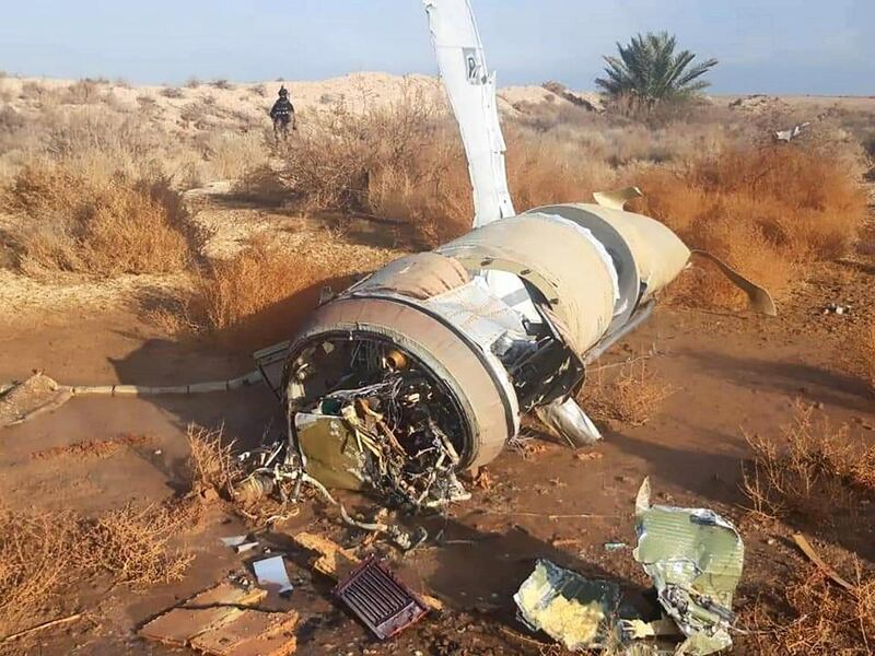 A ballistic Iranian missile that landed in the Iraqi village of Hitan in Heet, 40km from Al Assad Airbase in western Iraq. Image supplied