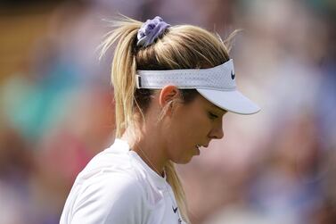 Katie Boulter dejected in her match against Harmony Tan during day six of the 2022 Wimbledon Championships at the All England Lawn Tennis and Croquet Club, Wimbledon. Picture date: Saturday July 2, 2022.