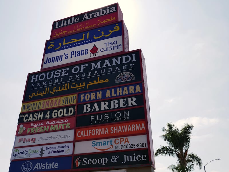 The Little Arabia shopping plaza sits in the shadows of Anaheim's Disneyland. Photo: Steve LaBate