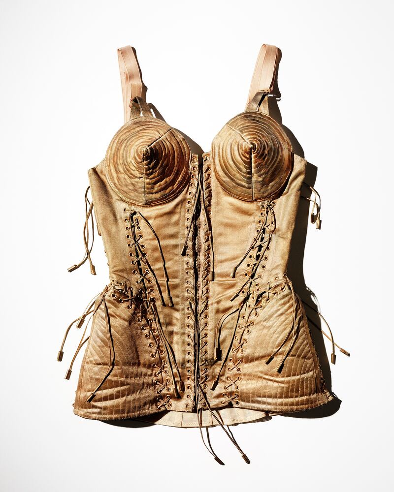 Gold corset for Madonna's 1990 Blond Ambition world tour by Emil Larsson in Dazed and Confused (2008). Photo: Jean Paul Gaultier