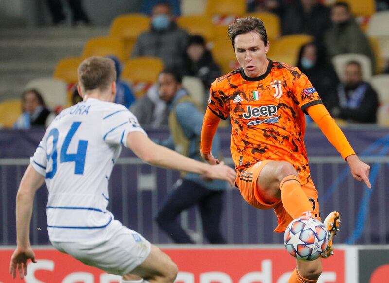 Juve's Federico Chiesa and Tomasz Kedziora of Kiev. EPA