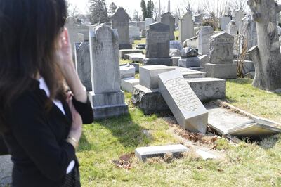 Hundreds of headstones were vandalised at the Mount Carmel Jewish cemetery in north-east Philadelphia in 2017. EPA