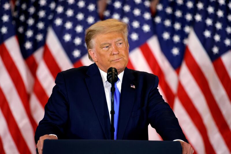 U.S. President Donald Trump speaks about early results from the 2020 U.S. presidential election in the East Room of the White House in Washington, U.S., November 4, 2020. REUTERS/Carlos Barria     TPX IMAGES OF THE DAY