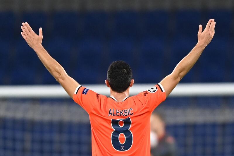 Istanbul Basaksehir's Serbian midfielder Danijel Aleksic celebrates at the end of the match. AFP