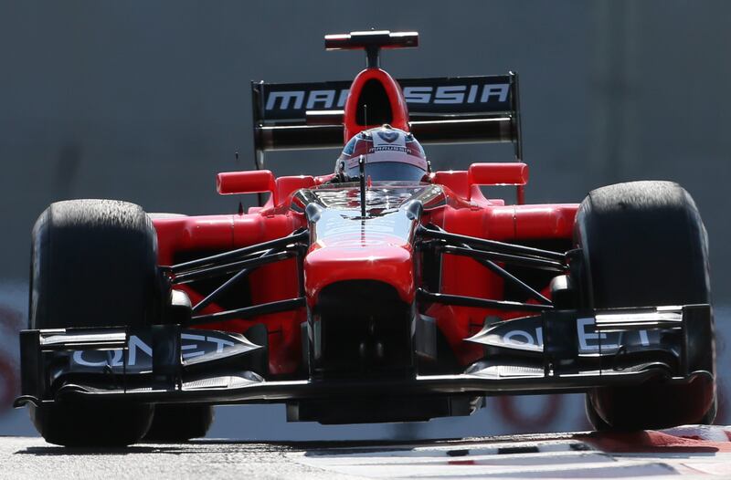 Marussia F1 Team's German driver Timo Glock drives during the first practice session at the Yas Marina circuit on November 2, 2012 in Abu Dhabi ahead of the Abu Dhabi Formula One Grand Prix.   AFP PHOTO / KARIM SAHIB
 *** Local Caption ***  805410-01-08.jpg