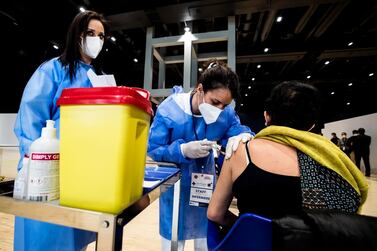 Health personnel carry out vaccination operations to school personnel in Rome, Italy, 24 February 2021. EPA