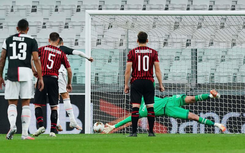 Cristiano Ronaldo hits the post with his penalty. AP