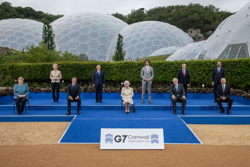 Queen Elizbeth with world leaders at The Eden Project during the G7 Summit in June in St Austell, Cornwall.