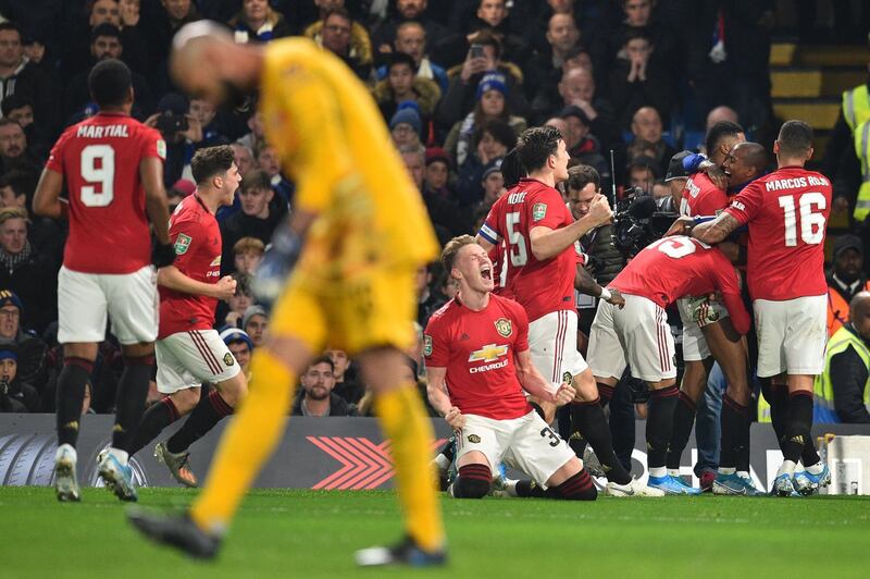 Manchester United's Marcus Rashford celebrates after scoring his second goal. AFP