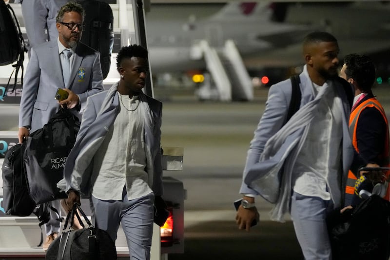 Vinicius Junior arrives at Hamad International Airport. AP