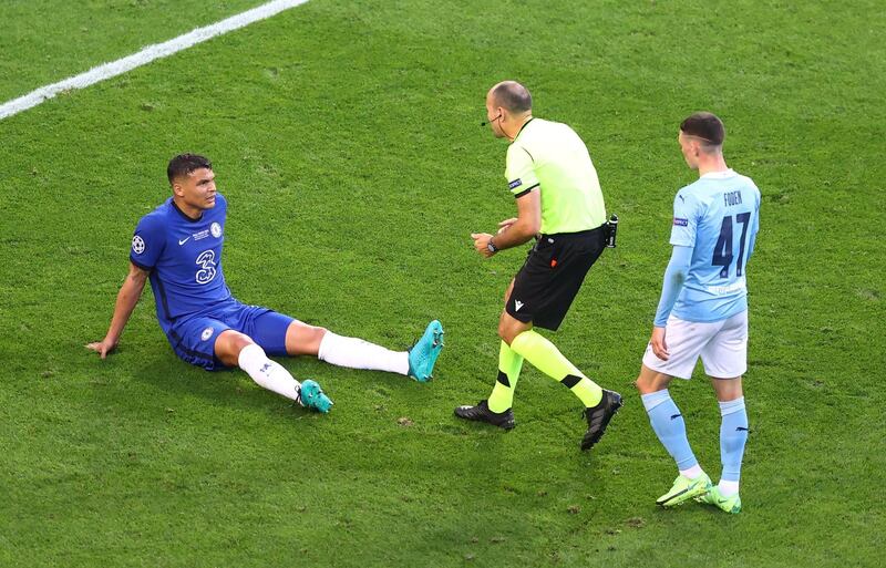 Chelsea's Thiago Silva on the ground due to an injury that led to him being substituted in the first half.