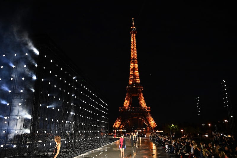 Saint Laurent presented its show at the base of the Eiffel tower. AFP