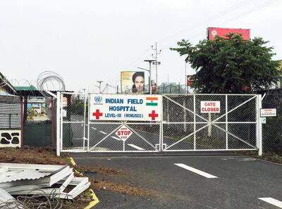 A general view of the locked entrance to the Level III Indian Field Hospital, where the dead body of Italian Ambassador Luca Attanasio lies, in Goma, eastern Democratic Republic of the Congo February 22, 2021. REUTERS/Djaffar Al-Katany NO RESALES. NO ARCHIVES