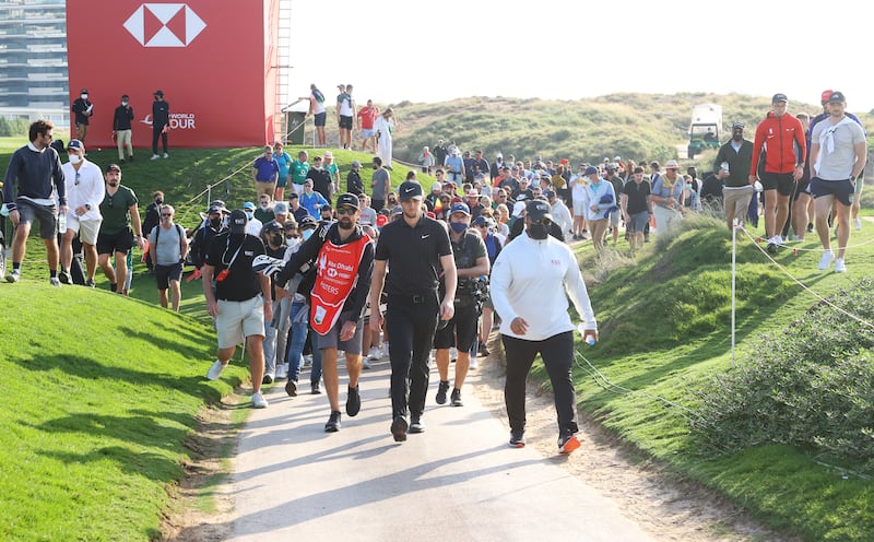 Thomas Pieters makes his way to the 16th tee. Getty