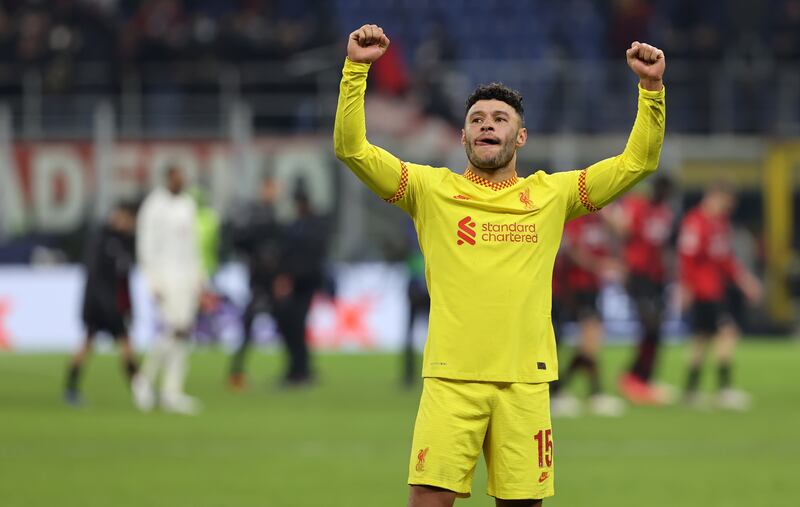 Liverpool's Alex Oxlade-Chamberlain celebrates after the 2-1 Champions League victory over AC Milan at the San Siro. PA