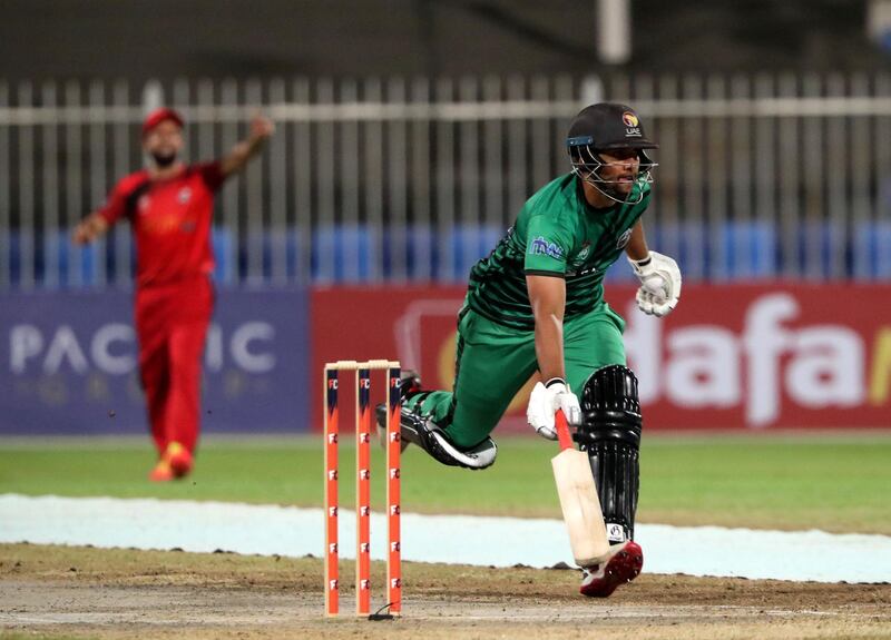 Sharjah, United Arab Emirates - Reporter: Paul Radley. Sport. Cricket. Fujairah's Ali Shan Sharafu bats. The second season of the Emirates D10, Fujairah v Sharjah. Wednesday, March 24th, 2021. Sharjah. Chris Whiteoak / The National