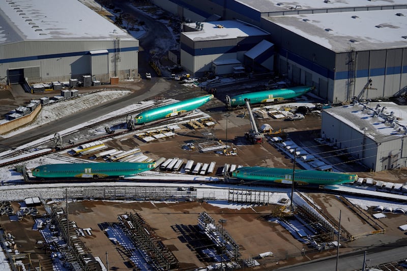 Fuselages for Boeing's 737 Max await shipment at Spirit AeroSystems, in Wichita, Kansas. Reuters