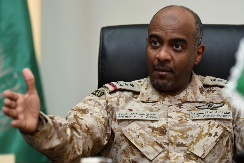 Saudi Brigadier General Ahmed Al Assiri, spokesman for the Saudi-led coalition forces fighting rebels in Yemen, speaks about future plans for Yemen at the King Salman air base in central Riyadh on March 16, 2016. Fayez Nureldine / AFP