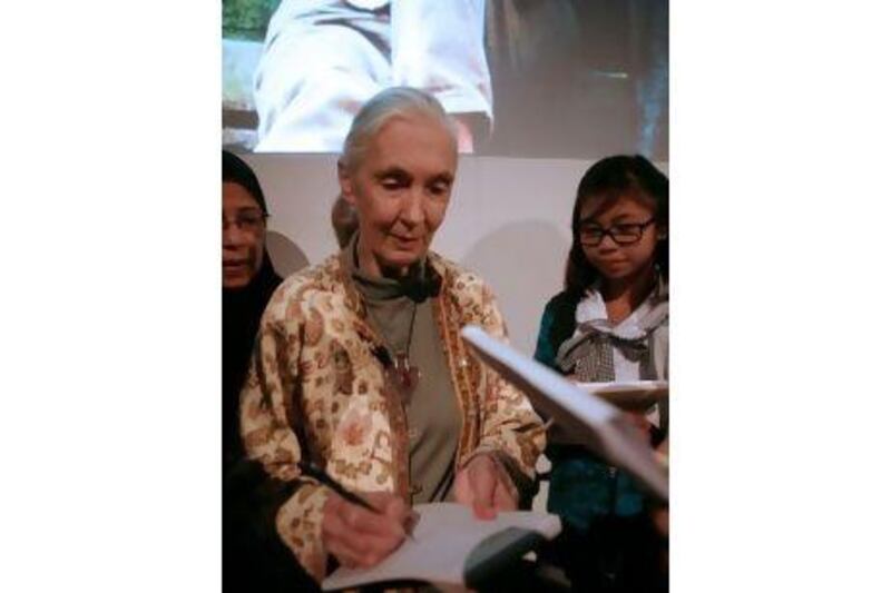 Jane Goodall, a British primatologist, spoke to students at the Eye on Earth Abu Dhabi 2011 Summit yesterday. Fatima Al Marzouqi/ The National