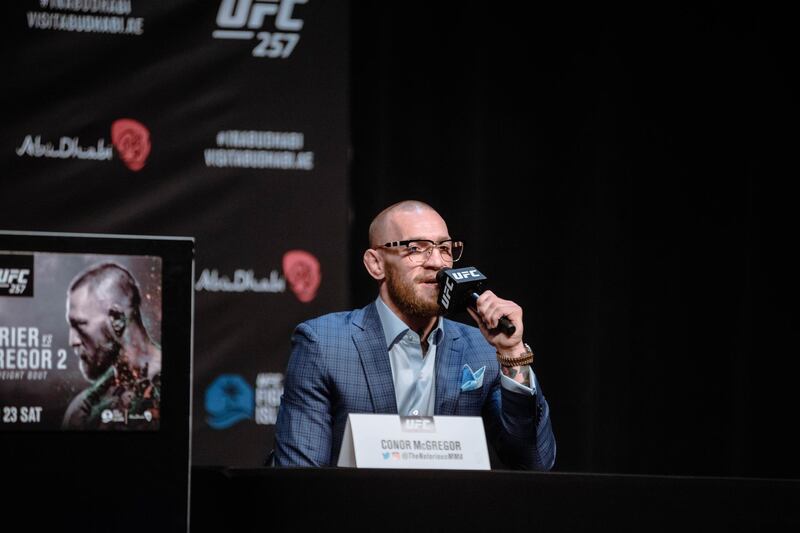 Conor McGregor of Ireland at the UFC 257 press conference event inside Etihad Arena on UFC Fight Island on January 21, 2021 in Yas Island, Abu Dhabi. Courtesy DCT