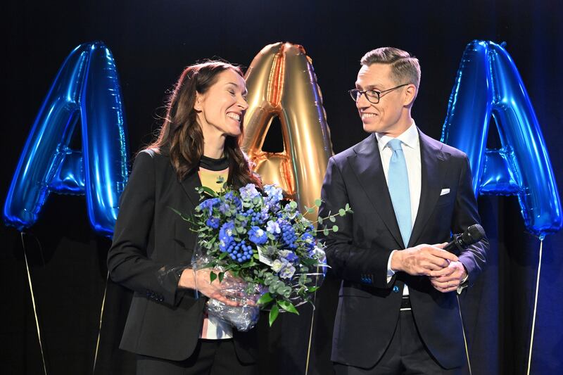 Mr Stubb and wife Suzanne Innes-Stubb celebrate winning the first round of the presidential elections in Helsinki, Finland, on January  28. AP