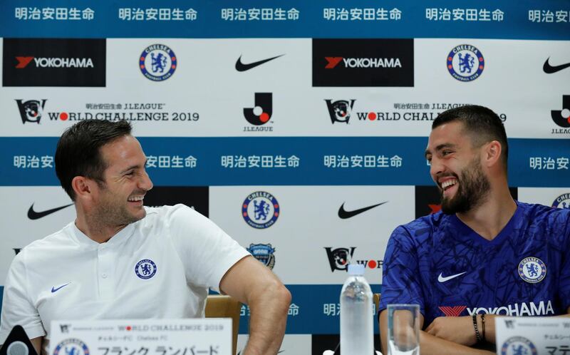 Chelsea manager Frank Lampard and midfielder Mateo Kovacic during the press conference. Reuters