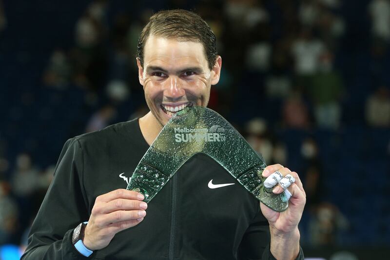 Rafael Nadal poses with the trophy after winning the Melbourne Summer Set tournament ahead of the Australian Open. AP