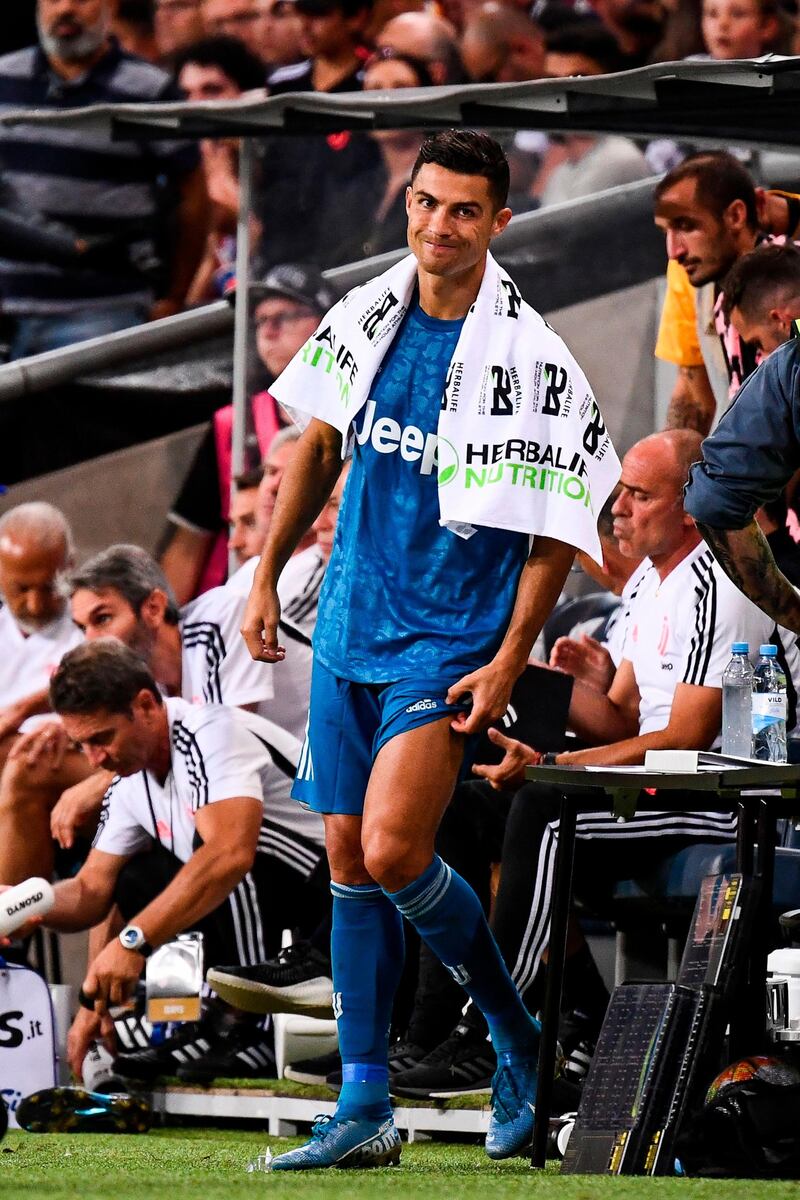 Ronaldo reacts after being substituted. AFP