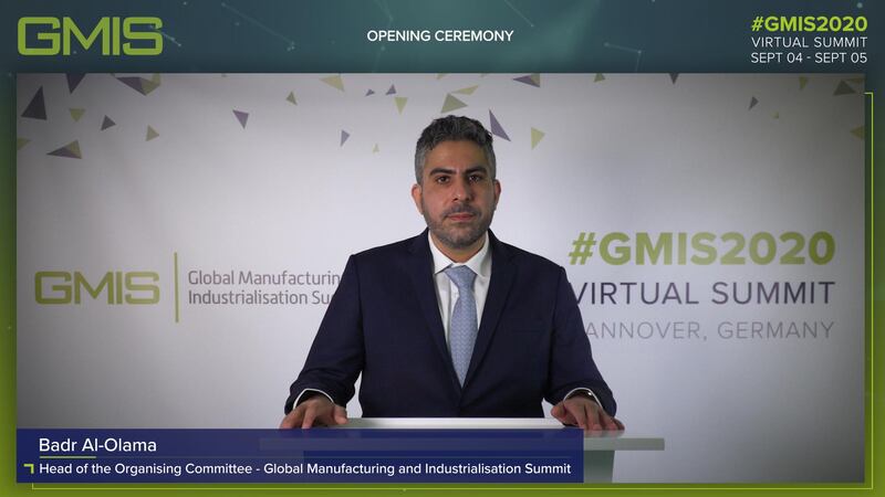 Badr Al-Olama, Head of the Organising Committee of GMIS speaks at the Global Manufacturing and Industrialisation Summit (GMIS2020)