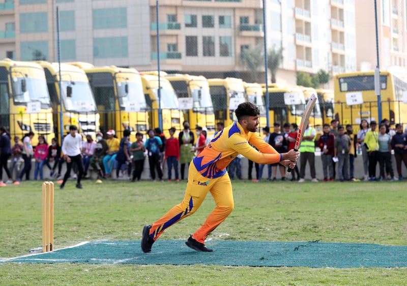 UAE cricketer Alishan Sharafu in action at the school.