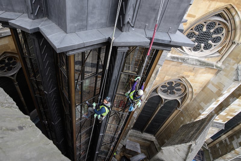 Window cleaners on the new tower at Westminster Abbey in 2018