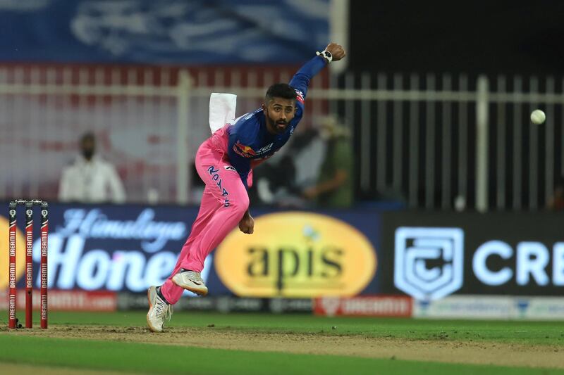 Shreyas Gopal of Rajasthan Royals bowls during match 9 season 13 of the Dream 11 Indian Premier League (IPL) between Rajasthan Royals and Kings XI Punjab held at the Sharjah Cricket Stadium, Sharjah in the United Arab Emirates on the 27th September 2020.
Photo by: Deepak Malik  / Sportzpics for BCCI