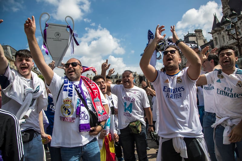 Real Madrid fans gather in a fan zone at the Paris City Hall. EPA