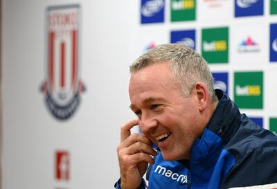 STOKE ON TRENT, ENGLAND - JANUARY 16: Paul Lambert talks to the media as he is officially unveiled as Stoke City new manager at Britannia Stadium on January 16, 2018 in Stoke on Trent, England. (Photo by Nathan Stirk/Getty Images)