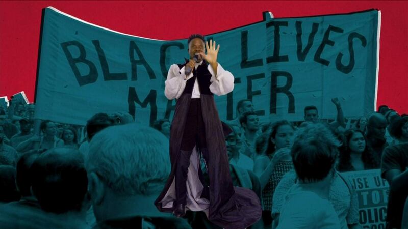 Singer Billy Porter performs Stephen Stills' song "For What It's Worth" in a frame grab from the live video feed of the all virtual 2020 Democratic National Convention broadcast from the originally planned site of the convention in Milwaukee, Wisconsin, U.S.  REUTERS