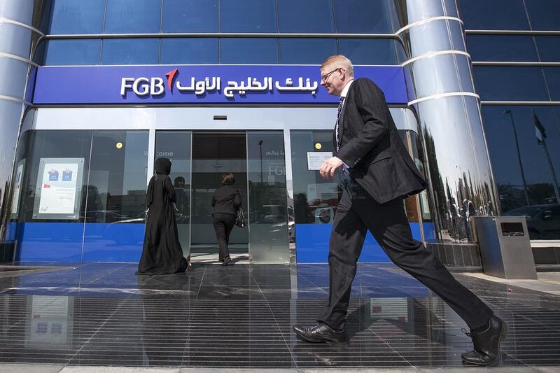 FGB said its 2014 profit grew 18 per cent to Dh5.66 billion from Dh4.77bn in 2013. Mona Al Marzooqi / The National