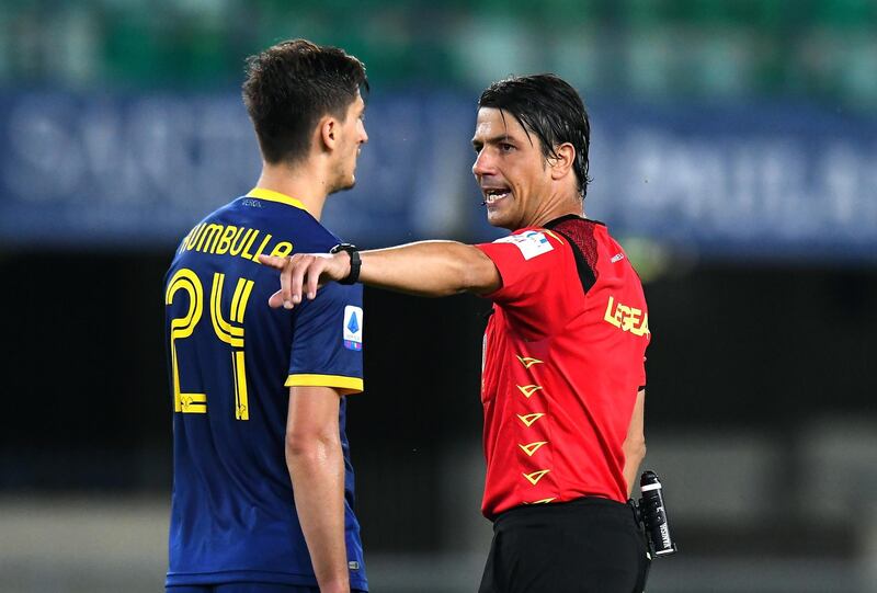 Referee Gianluca Manganiello during the Serie A match between Verona and Cagliari. Getty Images