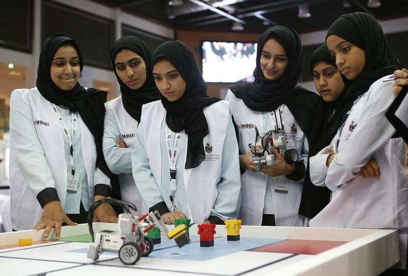 Pupils drive their robots to complete tasks. Teachers have noticed a growing interest in the contest due to the curriculum reforms. Ravindranath K / The National
