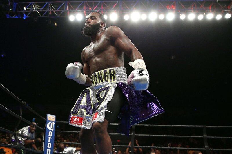 Adrien Broner celebrates after defeating Ashley Theophane via TKO in the ninth round of their super lightweight fight on Friday night. Patrick Smith / Getty Images / AFP / April 1, 2016 