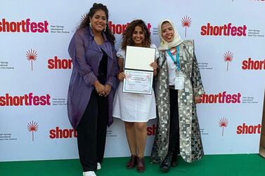 'Girls Who Burned The Night' filmmakers at Palm Springs Fest in California. (Left to Right: Raghad Bajabaa (co-producer), Sara Mesfer (director) and Jawaher Alamri (producer).