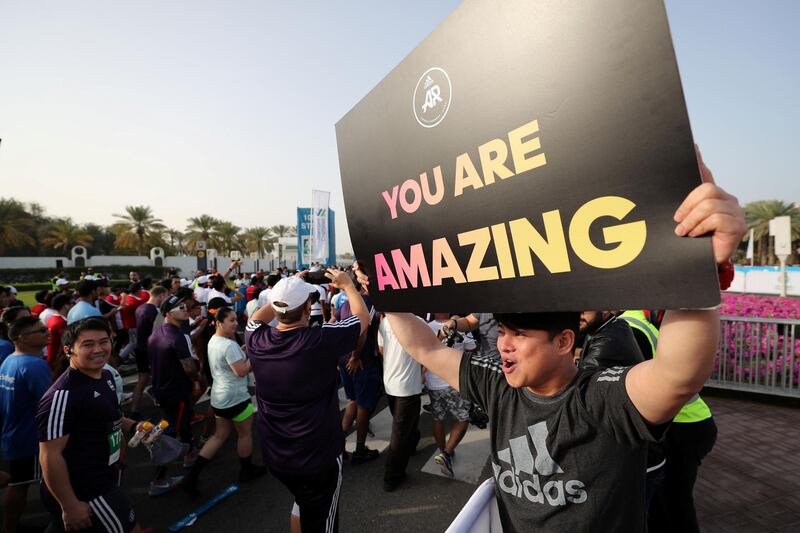 Dubai, United Arab Emirates - January 25, 2019: The start of the 10k at the Standard Chartered Dubai Marathon 2019. Friday, January 25th, 2019 at Jumeirah, Dubai. Chris Whiteoak/The National