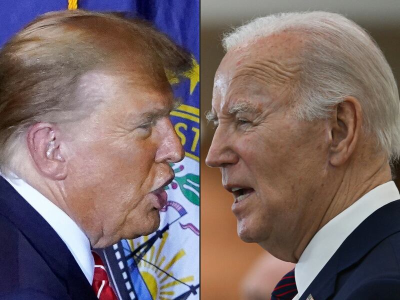 Joe Biden, right, and Donald Trump will face each other in their first 2024 televised debate on June 27. AFP