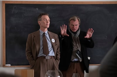 Actor Cillian Murphy, left, and director Christopher Nolan on the Oppenheimer set. Photo: Universal Pictures 
