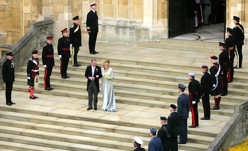 Prince Charles and his wife Camilla after their marriage at The Guildhall, Windsor Castle, in 2005
